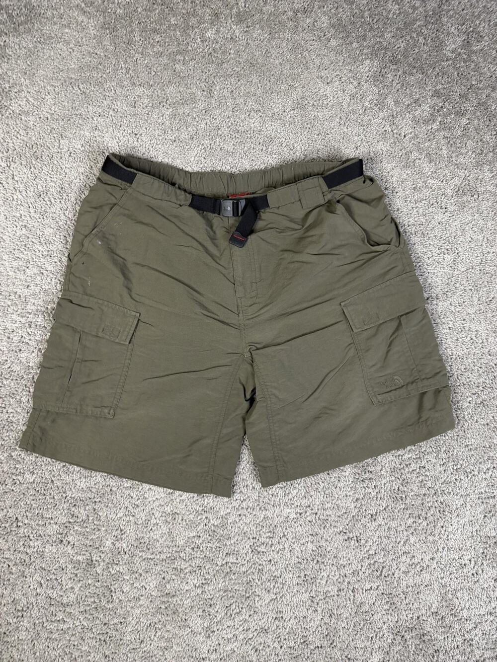 The North Face Shorts Mens 38 Green Cargo Nylon Belted Elastic Waist 9 In Inseam